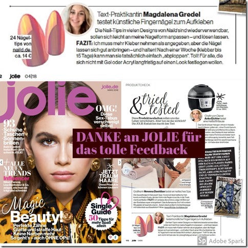 JOLIE MAGAZIN: testet NAILD "Toll! Für alle, die sich nicht mit Gel oder Acryl auf einen Look festlegen wollen"