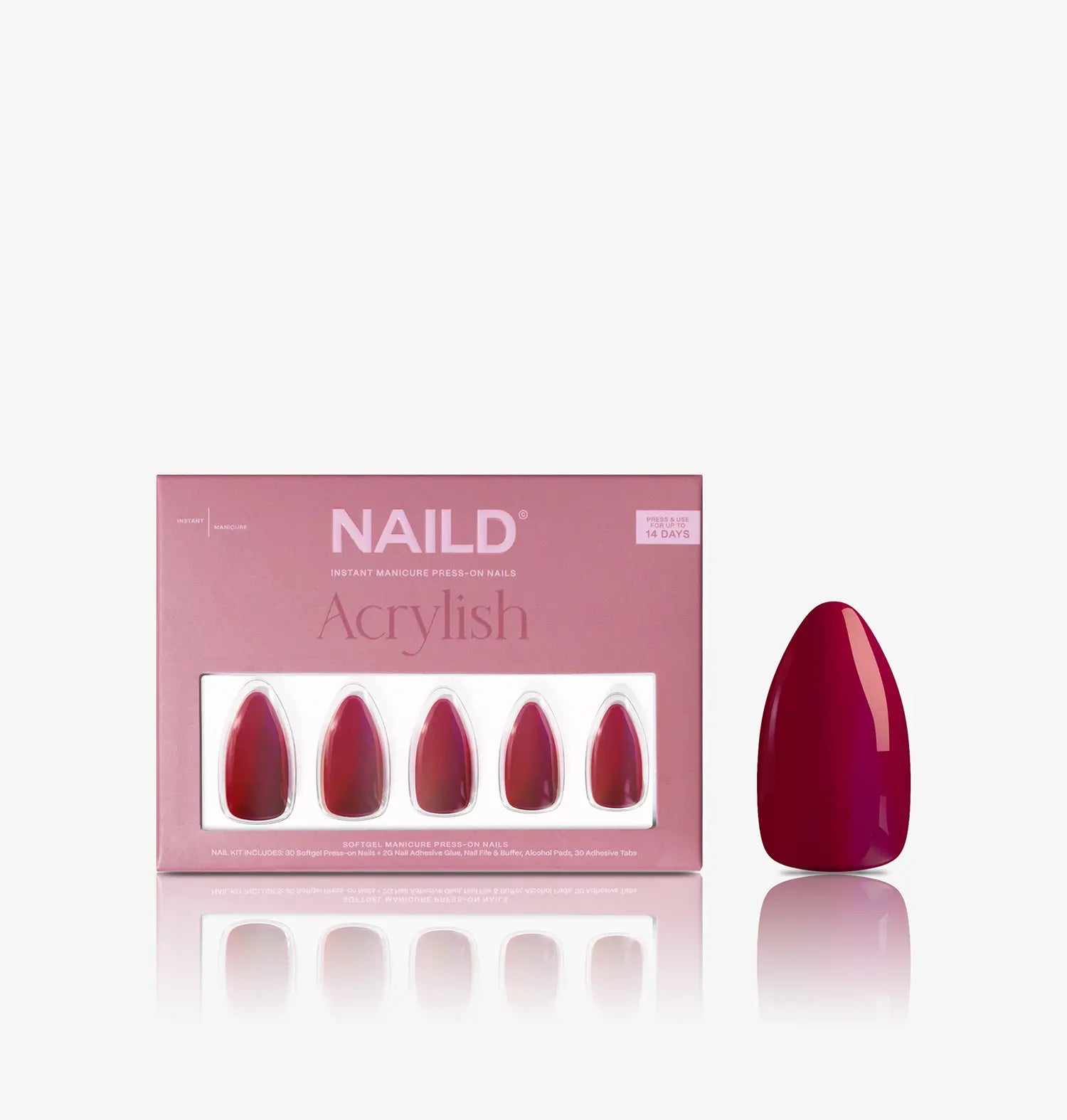 Ruby almond Softgel Press On Nails (inkl. Klebesticker & Nagelkleber)