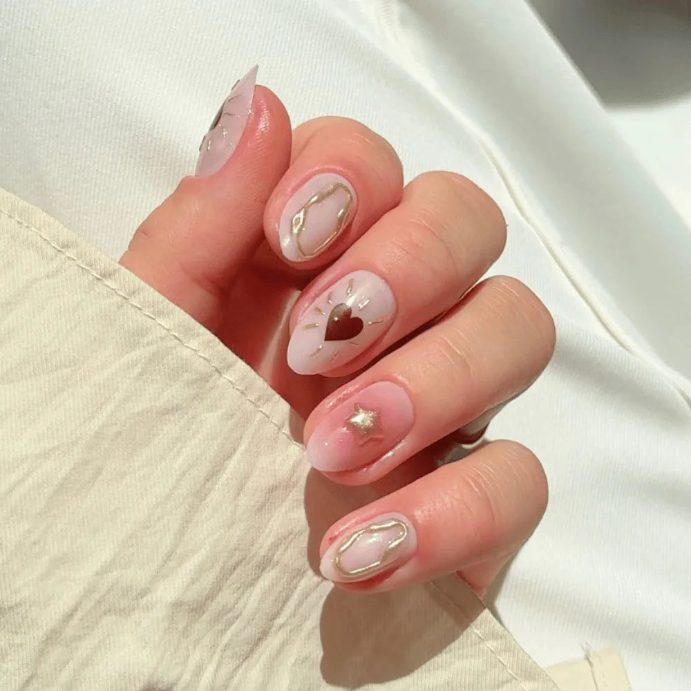 Pure heart Almond 3D NAILDZ Softgel Press On Nails (inkl. Klebesticker & Nagelkleber)