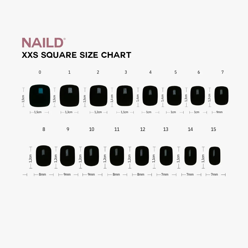 NAILD Short XXS Square – Größentabelle
