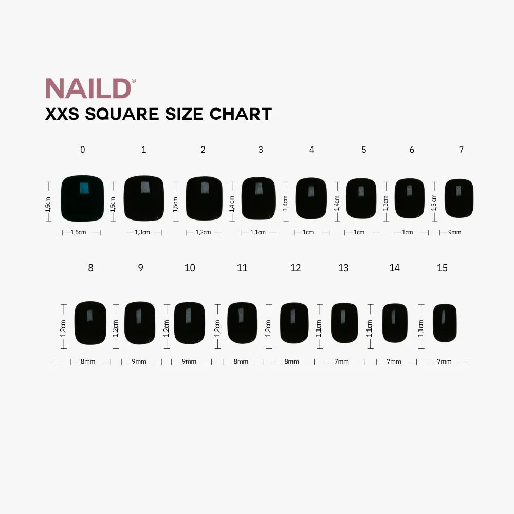 NAILD Short XXS Square – Größentabelle