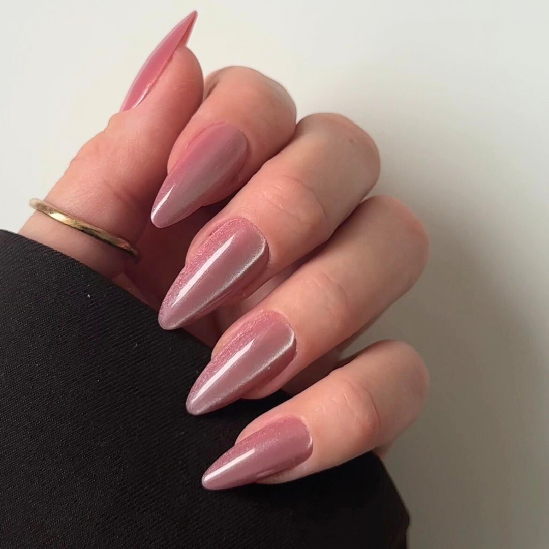 Glazed rose ACRYLISH (almond extra-long) soft gel artificial nails (NEW)