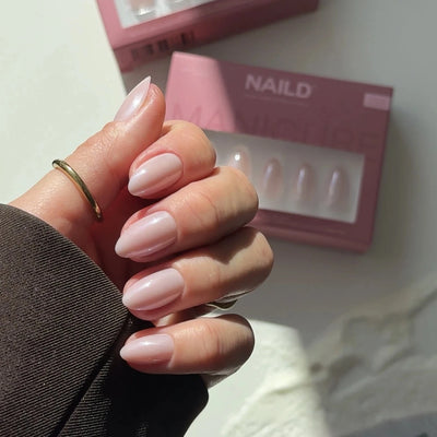 Glazed pearl ACRYLISH (almond) soft gel artificial nails (NEW)