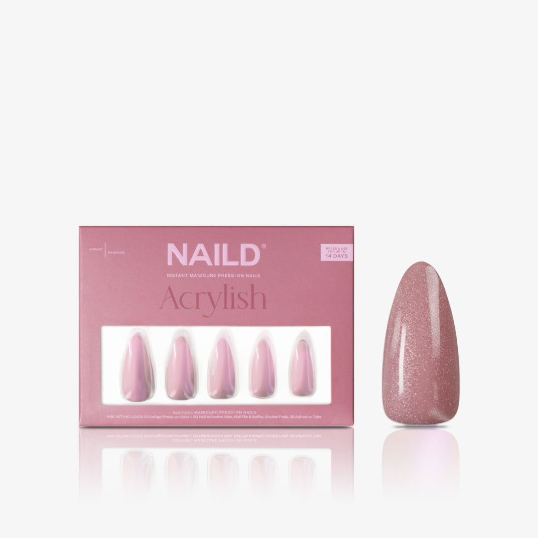 Glazed rose ACRYLISH (almond extra-long) soft gel artificial nails (NEW)