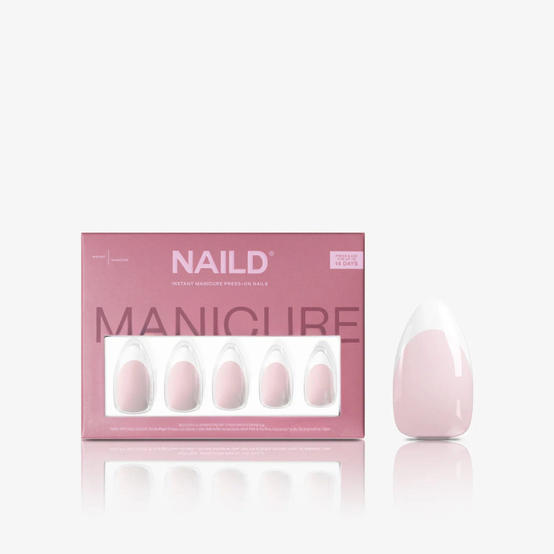 NAILD French Almond Press-on Nägel mit Infilled French Technologie – Verpackung mit Einzelnagel