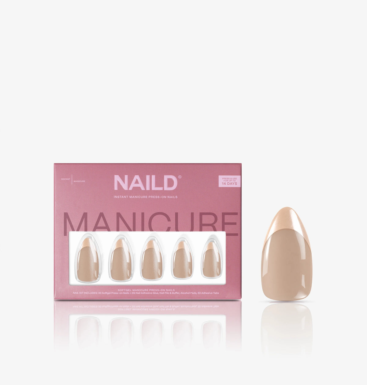 Butter French Chrome Almond Press-On Nails – NAILD Verpackung