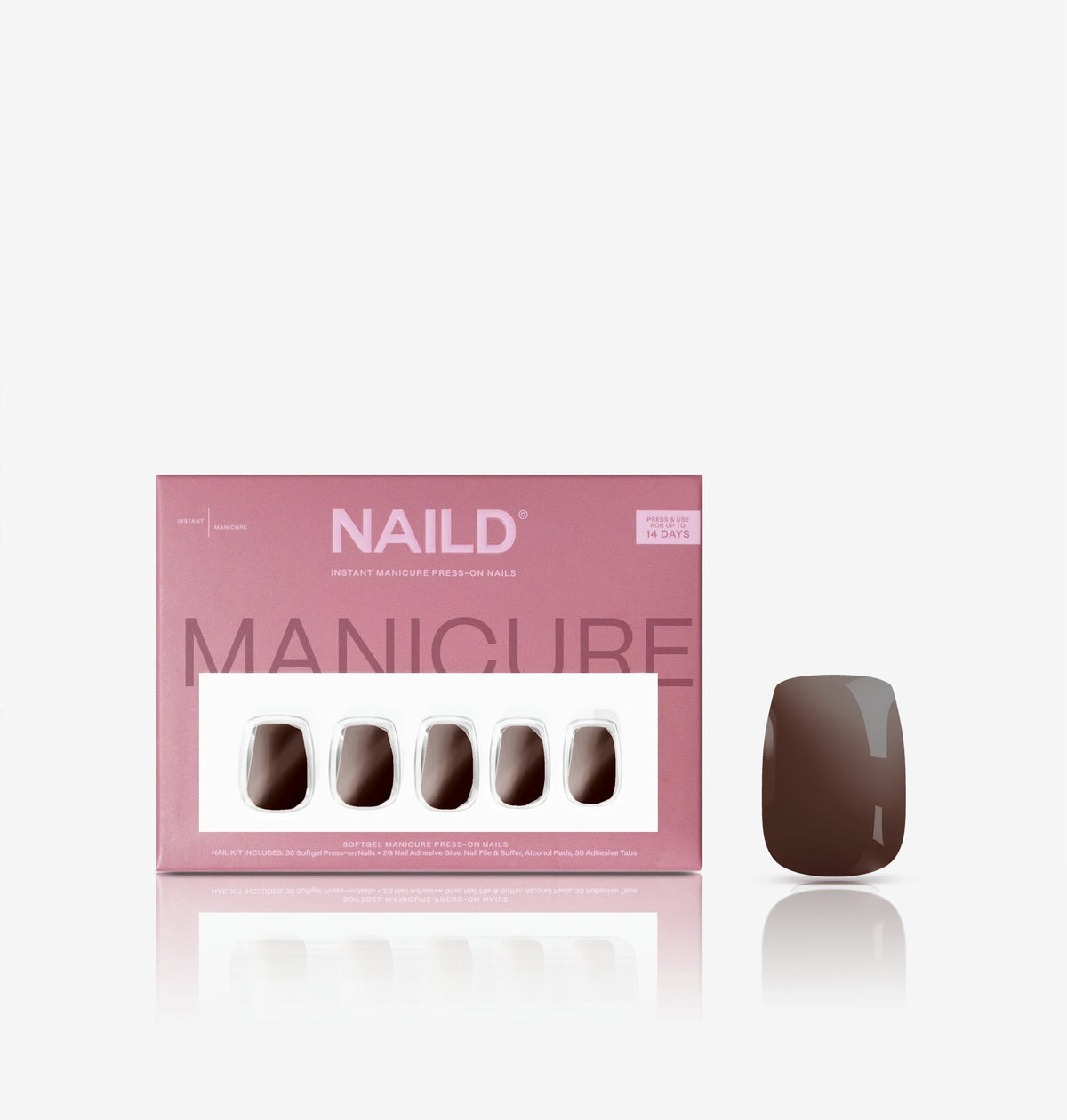 NAILD Espresso Chrome Short S Square Softgel Press-On Nails – Verpackung
