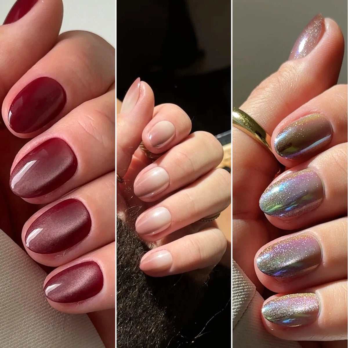 NAILD Fall Glam Bundle – Wine Silk, Glazed Coffee Vanilla und Dragonfly getragen