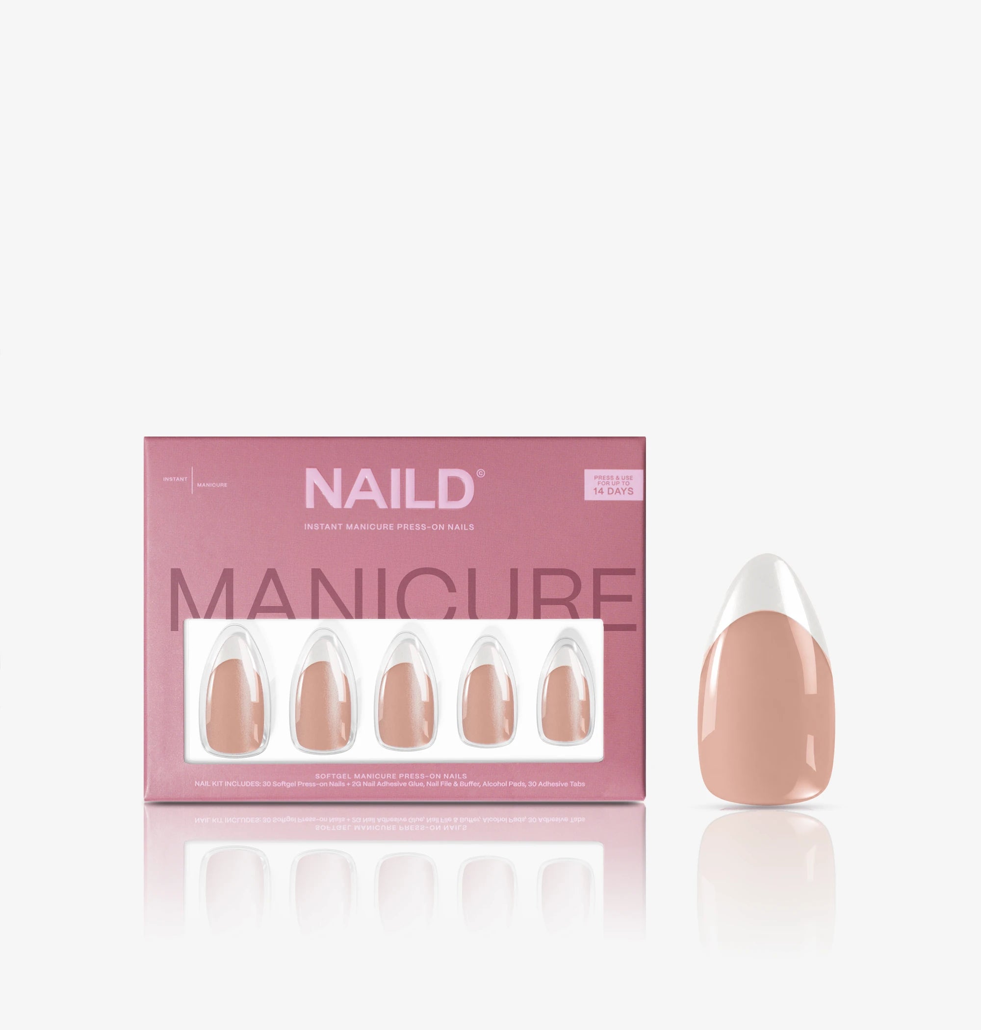 French Almond Chrome Softgel Press On Nails (inkl. Klebesticker & Nagelkleber)