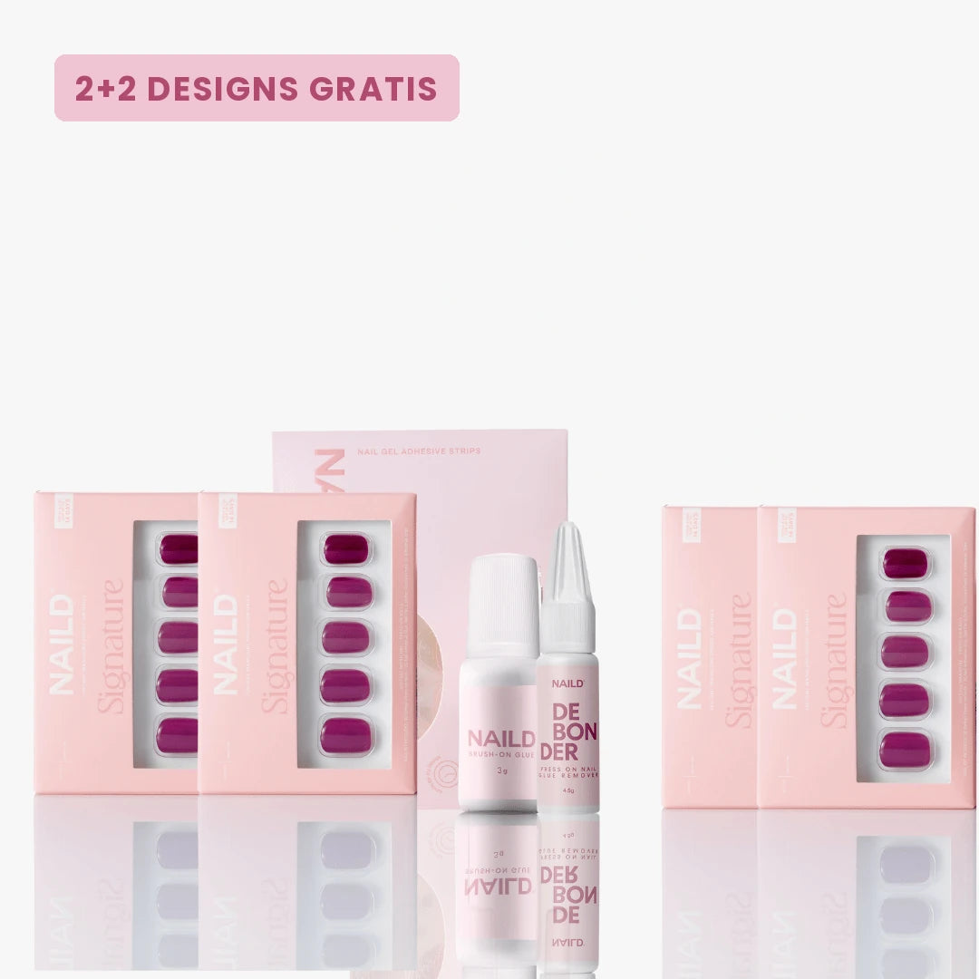 NAILD Press-On Nails Refill Bundle: vier Sets, Nagelkleber und Debonder – 2+2 Designs gratis