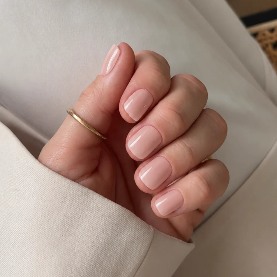 NAILD Silk Nude Short XXS Square Press-On Nails getragen – Lifestyle