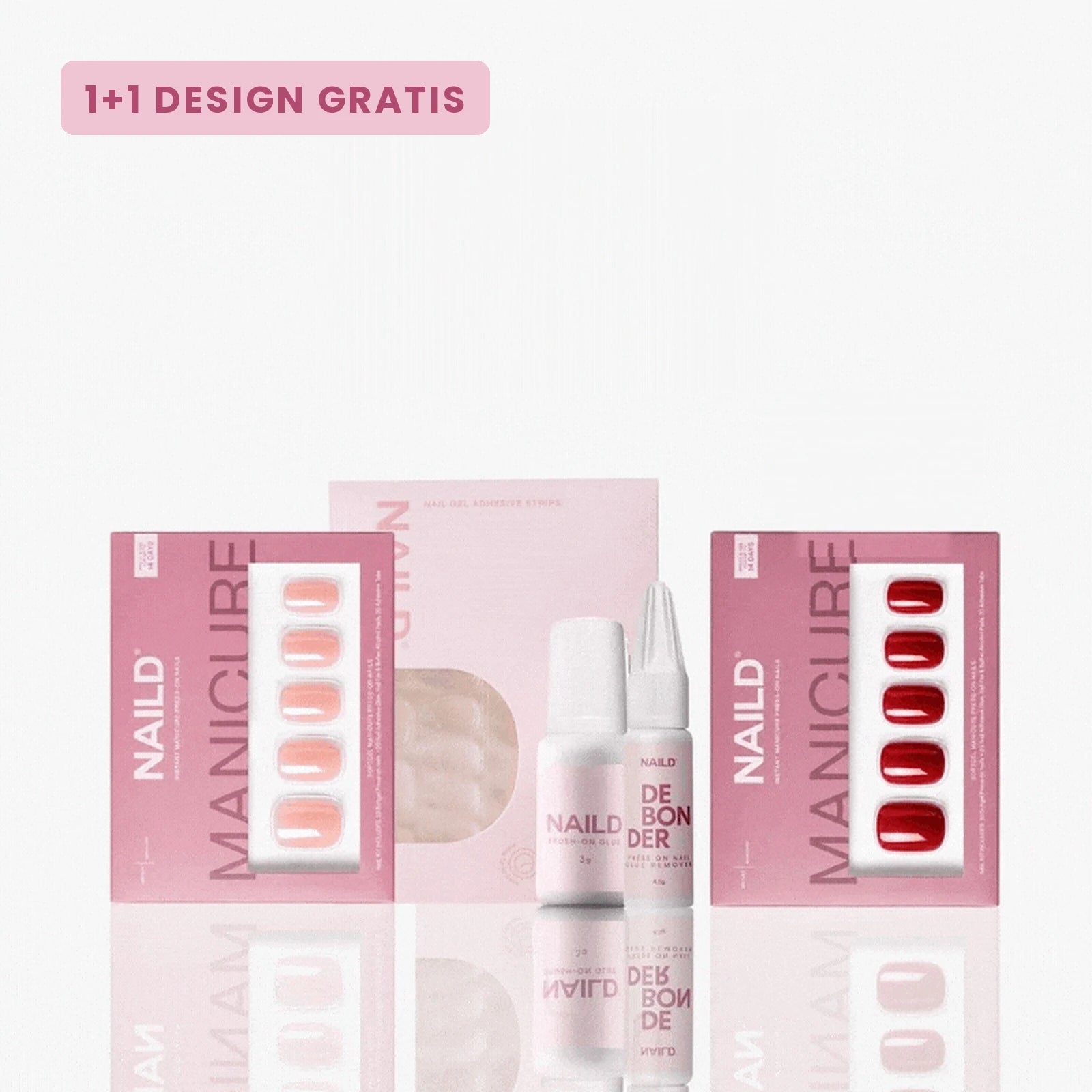 NAILD Press-On Nails Starter Bundle: zwei Manicure-Sets, Nagelkleber und Debonder – 1+1 Design gratis
