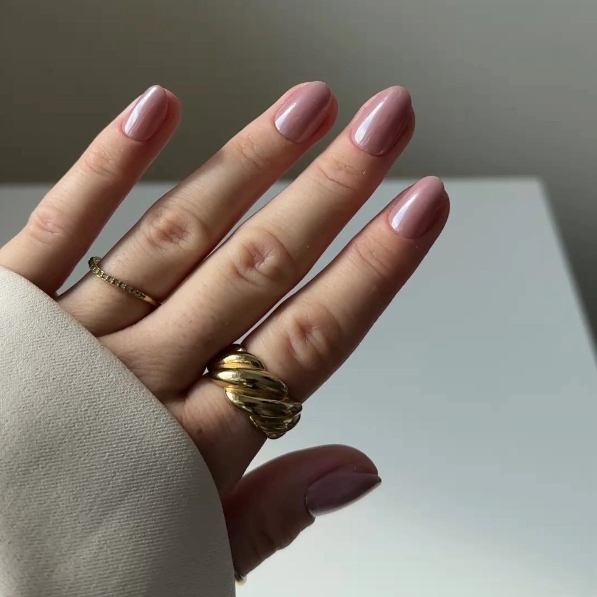 Vintage Chrome Short Rounded Softgel Press On Nails (inkl. Klebesticker & Nagelkleber)