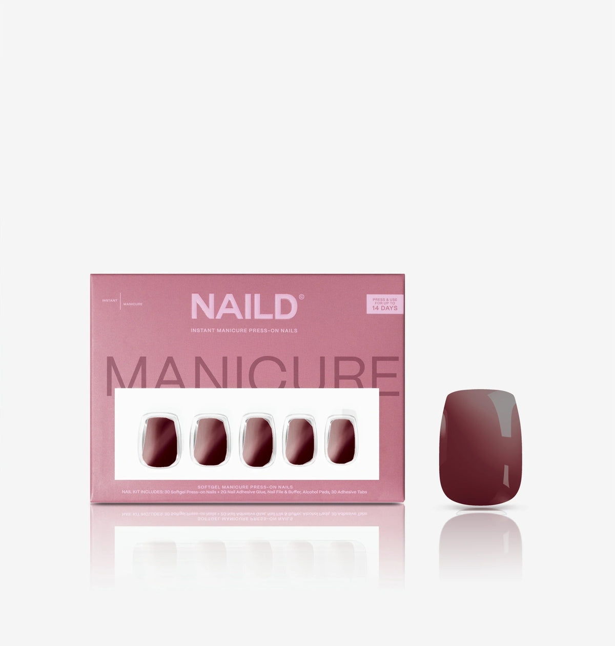 NAILD Wine Chrome Short S Square Softgel Press-On Nails – Verpackung