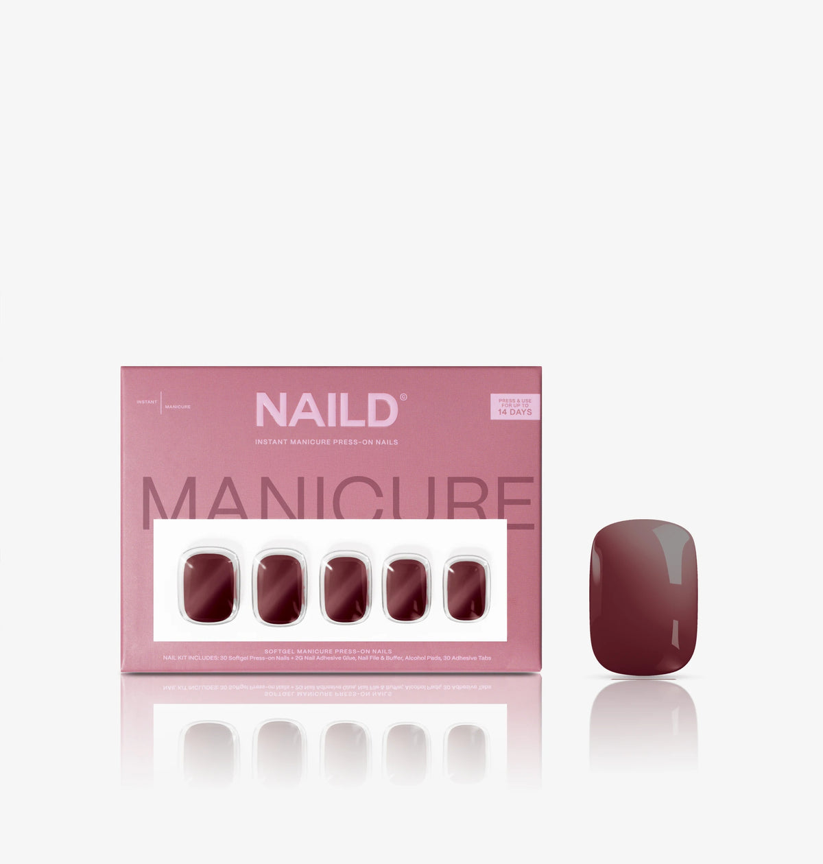 NAILD Wine Chrome Short XXS Square Softgel Press-On Nails – Verpackung