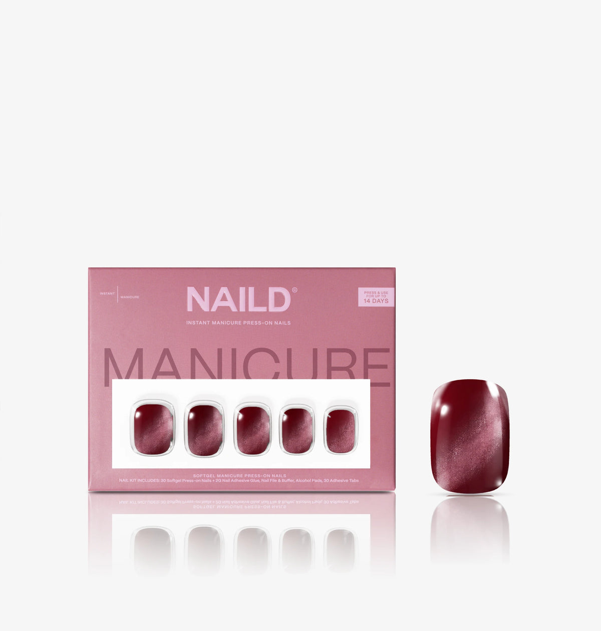NAILD Wine Silk Short XXS Square Softgel Press-On Nails – Verpackung