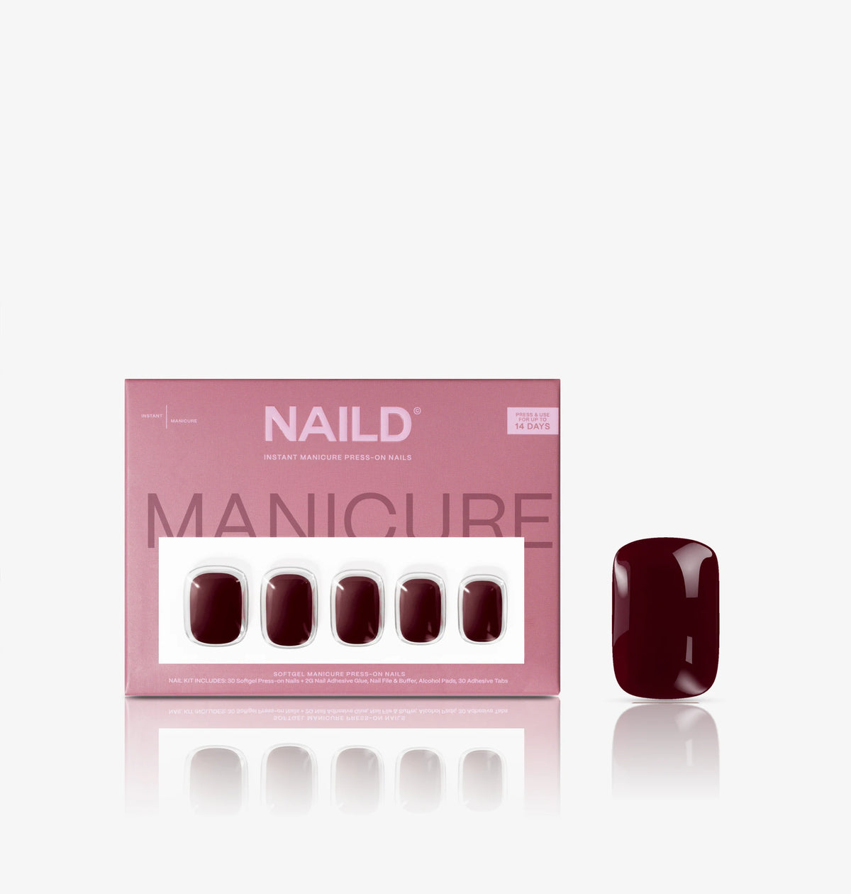 NAILD Wine Short XXS Square Softgel Press-On Nails – Verpackung