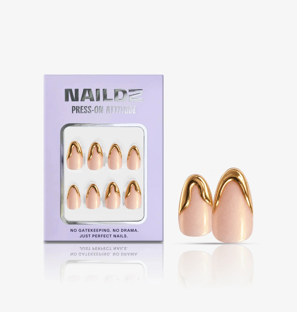 NAILDZ Gold Edge Almond Softgel Press-On Nails Verpackung