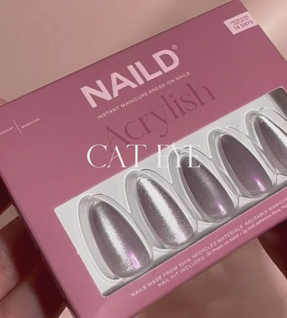 CAT EYE Acrylish (almond extra long) Press on Nails