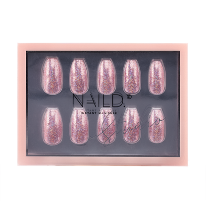 glitter pink nails press on nail 