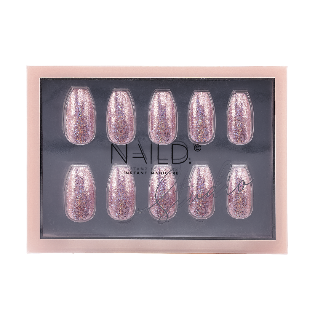 glitter pink nails press on nail 
