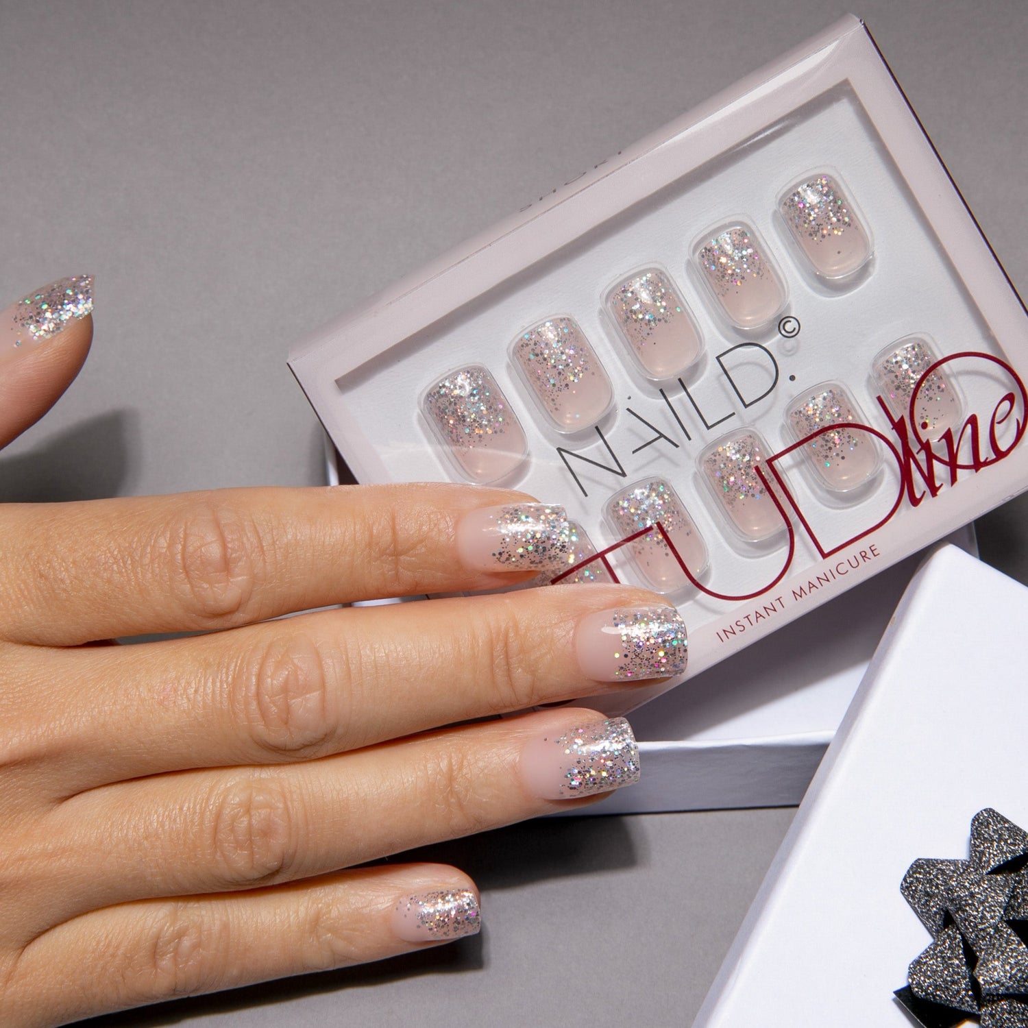 GATSBY SPARKLE short Glitter French Nails Press on Nails